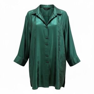 NWT Ali Miles Holiday Green Women's Plus Size Shimmer Tunic Top Blouse 3X